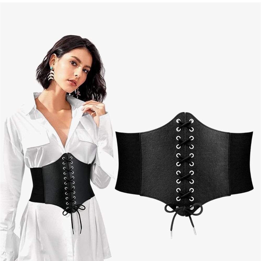 Black Lace-Up Corset Belt